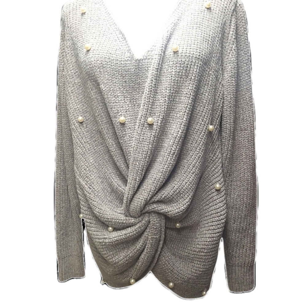 Simply Couture V-Neck Sweater with Pearl Details